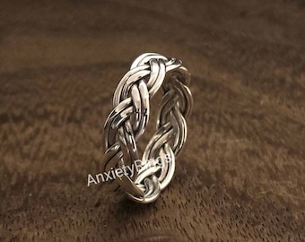 Anello in argento a doppia treccia // Argento sterling 925 // Anello a fascia celtica // Anello per il pollice // Gioielli in argento sterling 925 // Anello da donna o da uomo