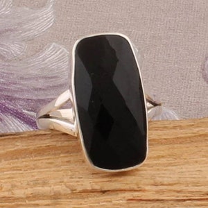 Natural Black Onyx Top Quality Gemstone Ring,Cut,Bralite Cushion Shape Stone Ring 925-Sterling Silver Ring,Middle Finger Ring,Long Ring O01