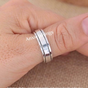 Hammered Solid 925 Sterling Silver Spinner Ring For Women, Handmade Hammered Boho Meditation Ring For Her Silver Worry Ring For Wedding Gift
