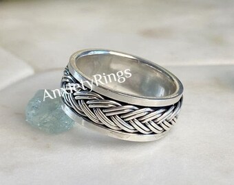 Braided Band Ring, Men's Spinner Ring, 925 Sterling Silver Ring, Handmade Yoga Spinner Ring, Meditation Ring, Silver Spinner Ring, Gift Ring