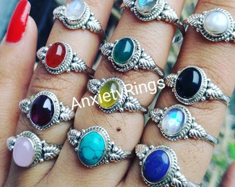 Super Discount Sale Natural Gemstones Rings Lot, Bulk Rings Set, 925 Silver Plated Rings ,Wholesale Jewelry lot, Jewelry, Gemstone Rings,