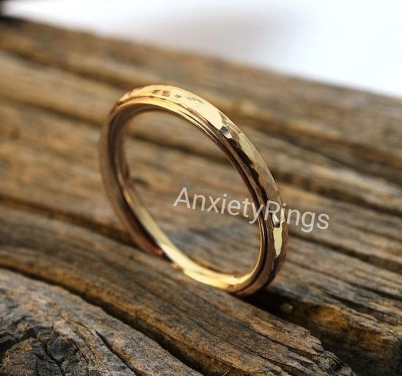 Extra Thin Spinner Ring, Fidget Spinner Ring, 14k Gold Plated Ring for Women, Meditation Ring, Anxiety Ring, Thumb Ring, Playful Ring, Sale Hammered