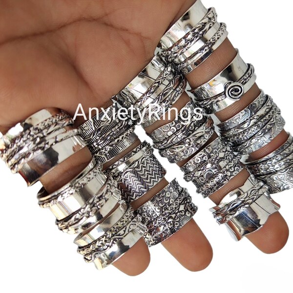 Wholesale Spinner Rings Lot, Mix Design and Gemstone Rings,Anxiety Rings Set, 92.5 Silver Plated Bulk Rings, Wholesale Jewelry, SZ-6 to 11