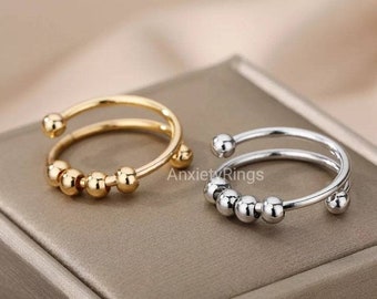 Anxiety Bead Ring/ Fidget Ring/ Rotate Freely/ Anti-stress/ Spiral/ Gold/ Silver/ Minimalist/ For her/ Gift/ Bestseller/ Popular now