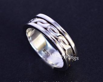 Gedrehter Spinner Ring, 925 Sterling Silber Ring für Männer, Meditation Ring, Silber Schmuck, Sorgen Ring, Angst Ring, Unisex Ring, Geschenk für sie