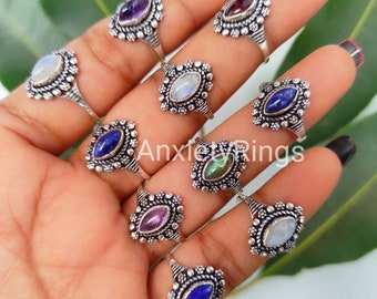 Mix Gemstones Rings Lot, Labradorite Mix Wholesale Rings, Crystal Rings, 925 Silver Plated Rings ,Wholesale Jewelry, Gemstone Ring,Halloween