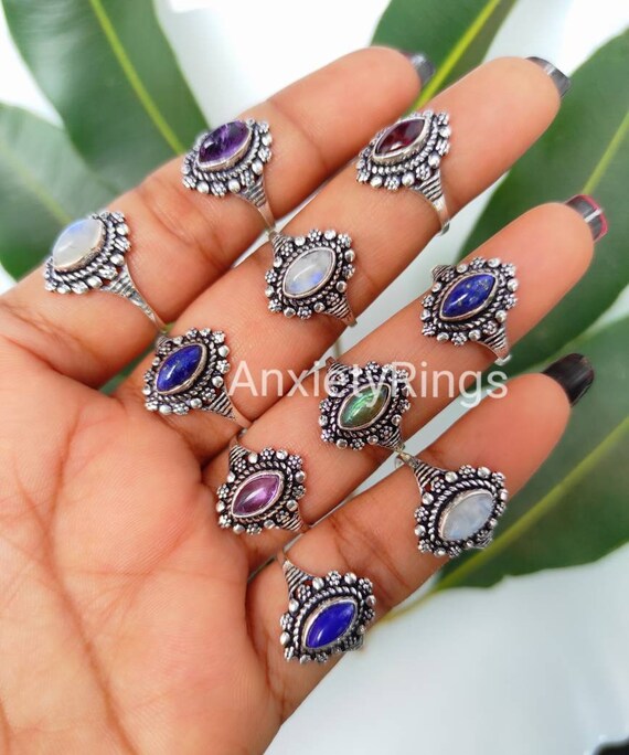 Mix Gemstones Rings Lot Labradorite Mix Wholesale Rings Crystal