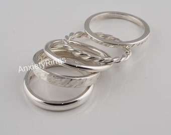 Lot de 5 bagues empilables en argent sterling, bagues minimalistes, bagues torsadées en perles fines, bagues fines et épaisses, bagues superposées en argent, bijoux pour femme