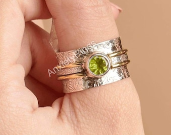 Peridot Edelsteen Spinner Ring * Spinner Ring * 925 Sterling Zilveren Angst Ring * Meditatie Ring * Fidget Ring * Women's Ring * Sieraden * Te koop