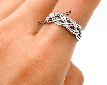 Bague tressée en argent, argent sterling, bague tissée, cadeau idéal pour elle, bague tressée, bague bohème, bague bohème argentée, bague en argent, bague tressée,