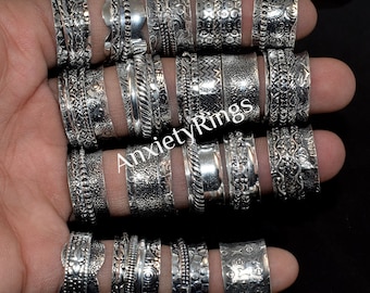 Wholesale Rings Lot, 925 Silver Plated Spinner Rings, Wide Band, Spinner Meditation Ring, Anxiety Rings, Fidget Rings,  Jewelry US SZ 6 to 1