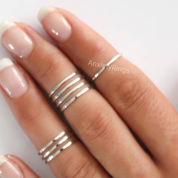 Above the Knuckle Rings - Sterling Silver stacking rings, Sterling silver knuckle ring set Knuckle Ring Thin silver shiny bands Midi rings