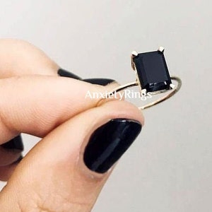 Black Onyx Ring · Rectangle Ring · 925 Sterling Silver Ring · Prong Ring · Delicate Stone Ring · Everyday Ring • Valentine's Day Gift