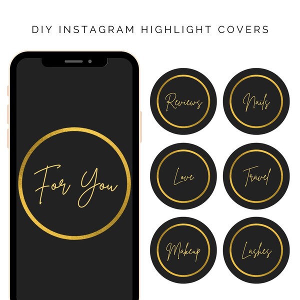 Editable black instagram story highlight, instagram story highlight covers, canva instagram highlight covers, DIY Instagram Highlight Covers