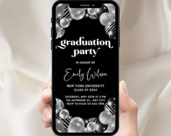 Graduation Invitation Template, Silver Graduation Invite, Graduate Canva Invite, Canva Invite, Party Invite, Digital | INSTANT DOWNLOAD