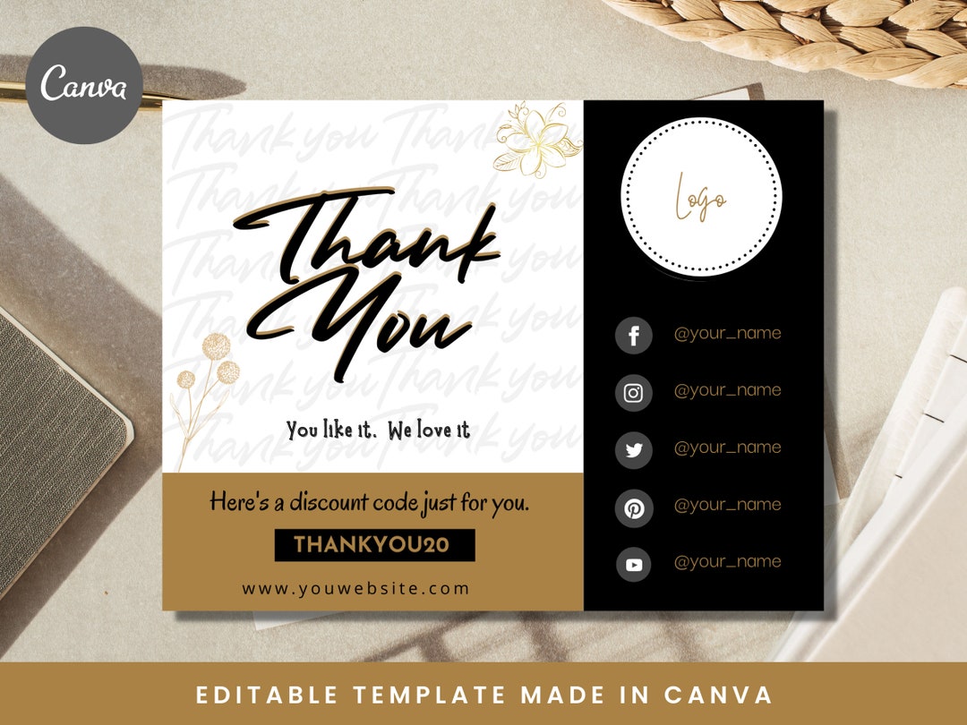 Thank You Card Template, Modern Insert Card, Printable Card for ...