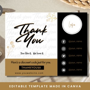 Thank You Card Template, Modern Insert Card, Printable Card For Customer, Small Business Thank You For Your Purchase | INSTANT DOWNLOAD