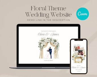 Romantic Floral Wedding Website Template Canva Editable Invite RSVP Wedding Website Soft Botanical Theme Garden Wedding Design