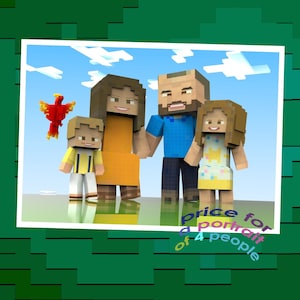 Individuelles Familienportrait. Minecraft Geschenkidee. Jubiläum Geschenkidee. Geschenk für Papa. Minecraft-Liebhaber. Geschenk für die Eltern. Geburtstagsgeschenk für Papa