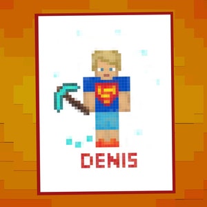 Benutzerdefiniertes Pixel-Porträt. Geschenk für Kinder. personalisiertes Geschenk für ein Kind. Pixel Illustration. Einzigartige Jungen Geschenkidee. Minecraft-Liebhabergeschenk.
