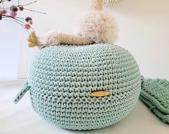 Pouf Ottoman crocheted, baby room decoration, floor cushion, seat cushion, Scandinavian nursery decor, crochet stool nursery, stool