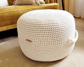 Pouf Footstool gehäkelt, Tischpouf, Wohnzimmer deko, Bodenkissen, Sitzkissen, Skandinavisches Dekor, Häkelhocker Kinderzimmer, Sitzhocker