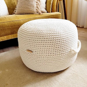 Pouf Footstool crocheted, table pouf, living room decoration, floor cushion, seat cushion, Scandinavian decor, crochet stool children's room, seat stool
