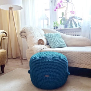 Pouf Footstool crocheted seat cushion, table pouf, living room decoration, floor cushion, gift idea, children's room furnishing