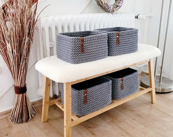 Panier carré au crochet, rangement jouets, décoration chambre enfant, ustensile, idée cadeau, cadeau Noël, rangement salle de bain