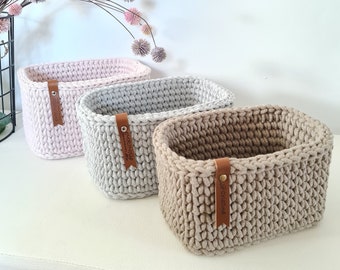 Crocheted square basket, storage basket, crochet basket children's room decoration, baskets storage, gift idea, Christmas gift, bathroom storage