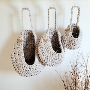 Crocheted hanging basket, hanging bag, linen colors, storage basket, children's room organizer, toy storage, children's room decoration, utensil