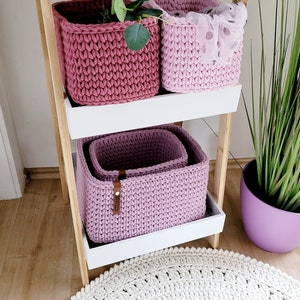 Mand gehaakt vierkant, Untensilo, kinderkamerdecoratie, mandopslag, cadeau-idee, kerstcadeau, badkameropslag