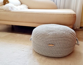 Crocheted pouf ottoman, nursery decor, floor cushion, seat cushion, Scandinavian nursery decor, crocheted children's room stool, footstool