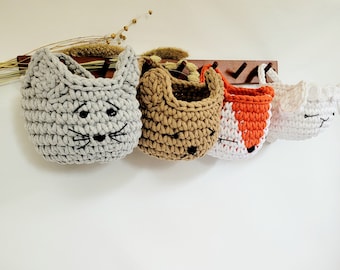 Panier chat pour enfants - rangement et organisation au crochet en coton, décoration murale dans la chambre des enfants pour une expérience de jeu amusante