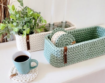 Crocheted square basket, bottom silo, cupboard basket, basket for storage and organization, cotton basket for shelf, bathroom storage