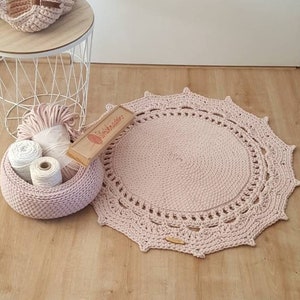 Round bathroom rug, crocheted cotton rug, Scandinavian style, baby room decoration, small bathroom, gift idea, children&#39;s room decoration