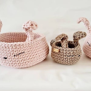 BunnyBasket, crocheted rabbit basket, nursery decoration, baby equipment, baby shower gift, baby room decoration, storage basket, utensil