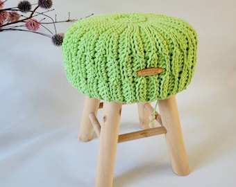 Stool crochet cover, Scandinavian decor, crochet stool cover, farmhouse stool, rustic stool, crochet pouf stool Tabouret