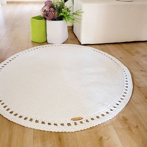 Round rug for baby room, green cotton rug, children&#39;s room rug, mandala rug, Scandinavian decor, modern crocheted rug, living