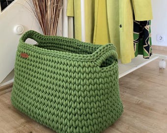 Cesto XXL fatto a mano, cesto portaoggetti quadrato, cesto porta coperte salvaspazio, cesto per la biancheria in design scandinavo, robusto cesto per giornali
