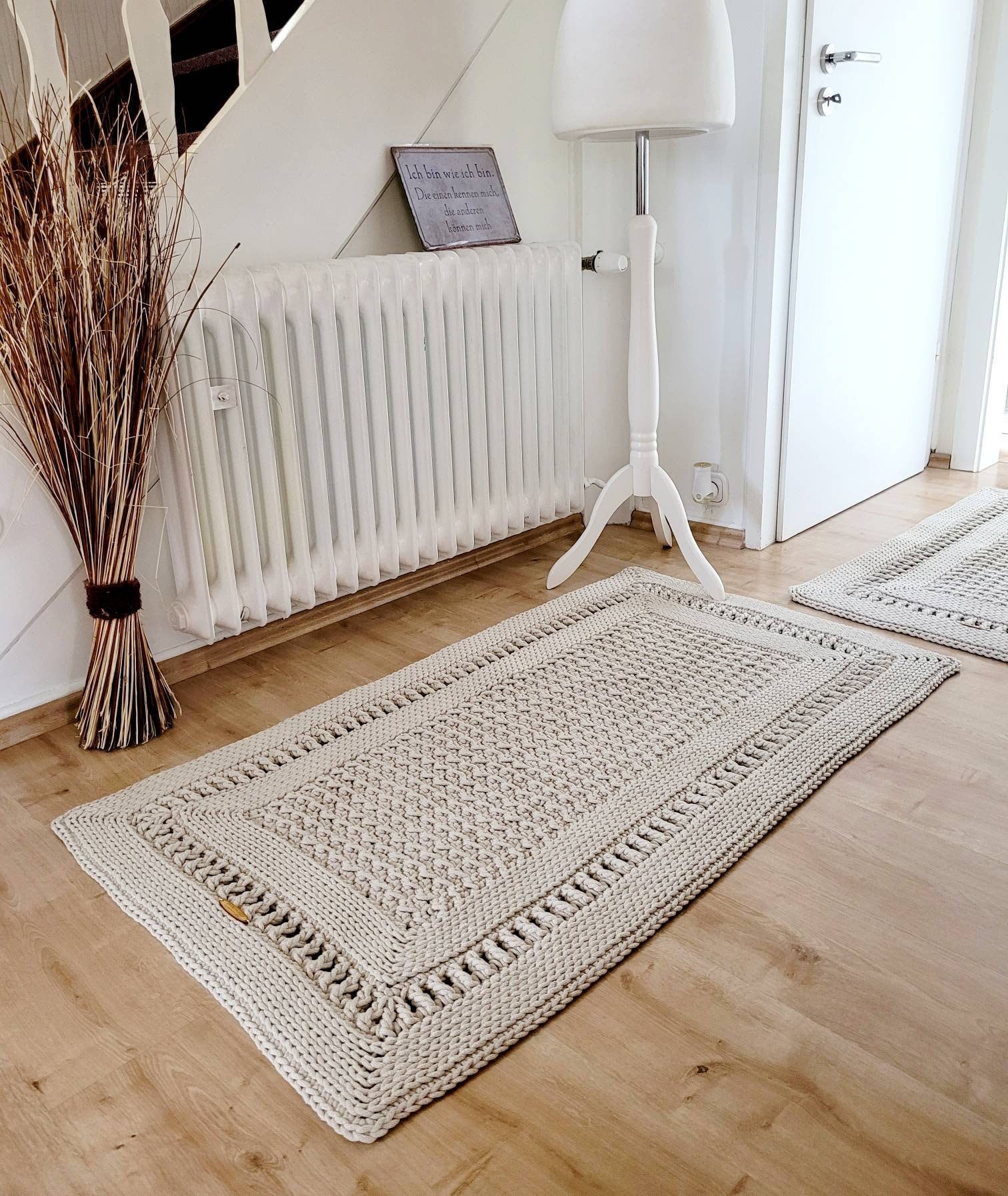 Carpet runner living room square, cotton carpet, in Scandinavian style, vintage carpet handmade, hallway runner, children's room decoration