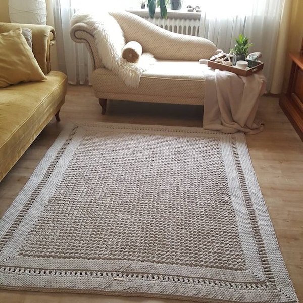 Teppich eckig für Wohnzimmer, Kinderzimmer Deko, Baumwollteppich, im skandinavischem Stil, Teppich handgefertigt und nachhaltig, Geschenk