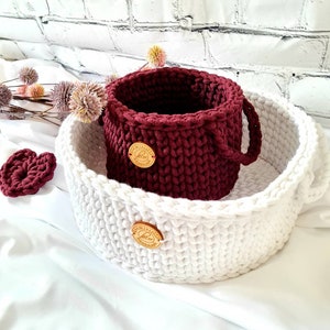 Crocheted round basket, cotton basket, baby room decoration, children&#39;s room decoration, baby equipment, baby shower gift, baby room storage,