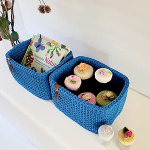 Square crocheted basket, storage container, children's room decor, basket storage, gift idea, Christmas present, bathroom storage