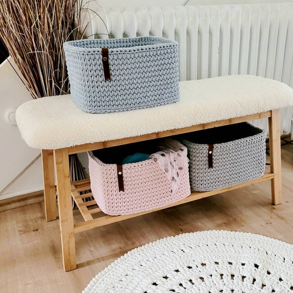 Panier carré au crochet, fond silo, décoration chambre bébé, panier rangement, idée cadeau, cadeau Noël, rangement salle de bain