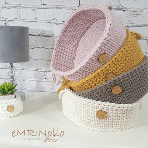 Crocheted round basket, cotton basket, baby room decoration, children&#39;s room decoration, baby equipment, baby shower gift, baby room storage,