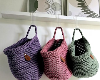Cesta colgante de ganchillo, cesta de almacenamiento para decoración de pared, cesta colgante para cocina, organizador de habitación infantil, almacenamiento de juguetes, idea de regalo