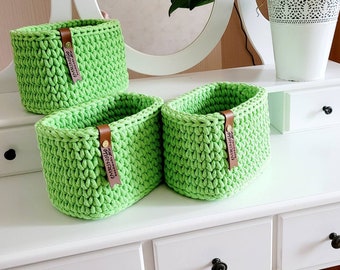 Square crocheted basket, storage container, children's room decor, basket storage, gift idea, Christmas present, bathroom storage