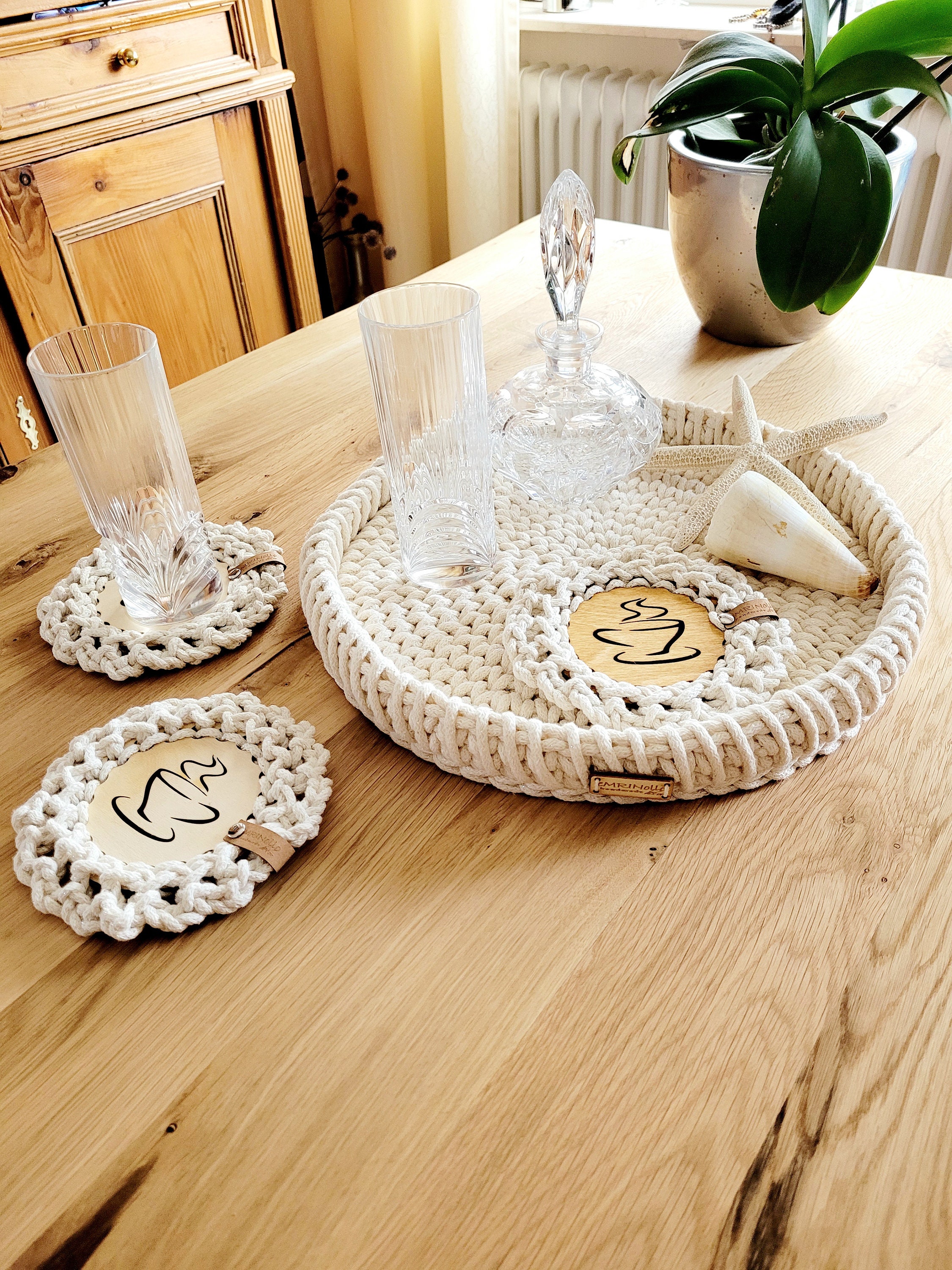 Dekoratives Holztablett Mit Perlen-Design – Vielseitiges Tablett Für Couchtisch, Küche & Bad