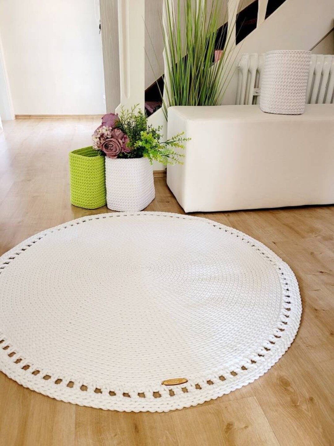 Baby Room Round Rug, Green Cotton Rug, Nursery Rug, Mandala Rug